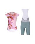 RIVANELLE Cyklistický krátký dres a krátké kalhoty - MISS FLOWERY - zelená/růžová