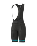 ALÉ Cyklistické kalhoty krátké s laclem - PRR STRADA LADY - černá/tyrkysová