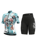 ALÉ Cyklistický krátký dres a krátké kalhoty - SKULL LADY - černá/světle modrá