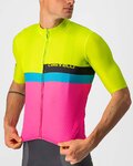 CASTELLI Cyklistický dres s krátkým rukávem - A BLOCCO  - černá/růžová/modrá/žlutá