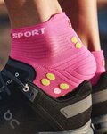 COMPRESSPORT Cyklistické ponožky kotníkové - PRO RACING 4.0 RUN - růžová/zelená