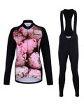 HOLOKOLO Cyklistický zimní dres a kalhoty - PEONY LADY WINTER  - růžová/černá