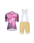 RIVANELLE Cyklistický krátký dres a krátké kalhoty - ROSESCAPE - béžová/fialová