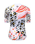 MONTON Cyklistický krátký dres a krátké kalhoty - LEOPARD LADY - bílá/růžová/černá