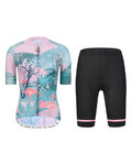 MONTON Cyklistický krátký dres a krátké kalhoty - FLAMINGO LADY II - růžová/černá/světle modrá