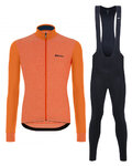 SANTINI Cyklistický zimní dres a kalhoty - COLORE PURO WINTER - oranžová/černá