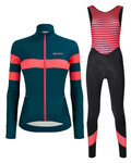 SANTINI Cyklistický zimní dres a kalhoty - CORAL B. LADY WINTER - černá/modrá/růžová