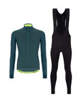 SANTINI Cyklistický zimní dres a kalhoty - COLORE PURO+OMNIA - černá/zelená
