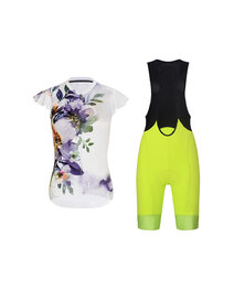 RIVANELLE Cyklistický krátký dres a krátké kalhoty - MISS FLOWERY - žlutá/černá/bílá/vícebarevná