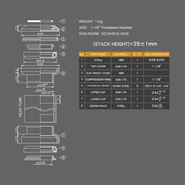 LONGUS hlavové složení - HEADSET 28,6mm - černá