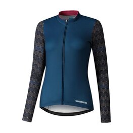 SHIMANO Cyklistický dres s dlouhým rukávem zimní - KAEDE PRINTED LONG - modrá