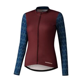 SHIMANO Cyklistický dres s dlouhým rukávem zimní - KAEDE PRINTED LONG - bordó/modrá
