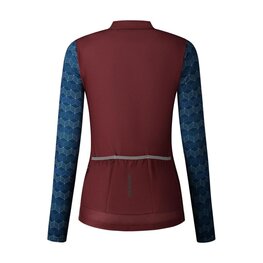 SHIMANO Cyklistický dres s dlouhým rukávem zimní - KAEDE PRINTED LONG - bordó/modrá