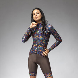 ALÉ Cyklistický dres s dlouhým rukávem zimní - PRAGMA FLOWERY LADY - modrá/vícebarevná