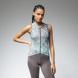 ALÉ Cyklistický dres bez rukávů - PRAGMA SURFACE PR-E - světle zelená/hnědá