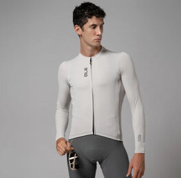 ALÉ Cyklistický dres s dlouhým rukávem letní - COLOR BLOCK PRAGMA - béžová