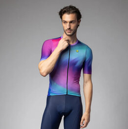 ALÉ Cyklistický dres s krátkým rukávem - AURORA PR-E - růžová/modrá/tyrkysová