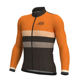 ALÉ Cyklistický dres s dlouhým rukávem letní - VINTAGE SMR MERINO - oranžová/černá