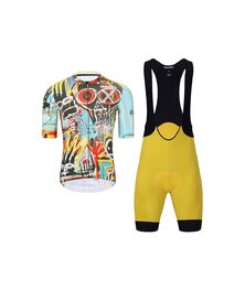 HOLOKOLO Cyklistický krátký dres a krátké kalhoty - WILDLY II - žlutá/světle modrá/vícebarevná