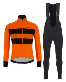 SANTINI Cyklistická zimní bunda a kalhoty - COLORE BENGAL WINTER - černá/oranžová