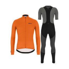 SANTINI Cyklistický zimní dres a kalhoty - COLORE WINTER - šedá/černá/oranžová