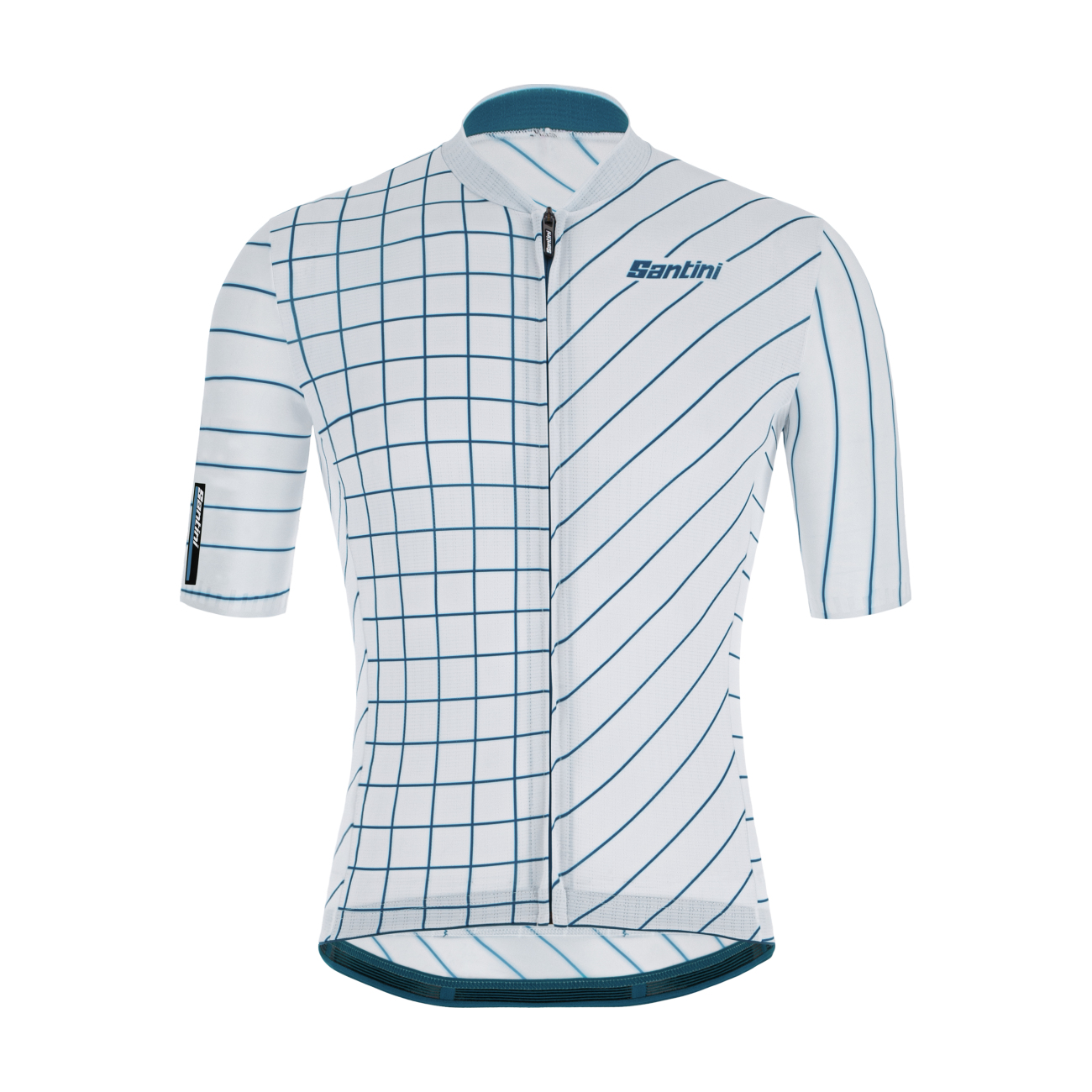 SANTINI Cyklistický dres s krátkým rukávem - ECO SLEEK DINAMO - stříbrná/bílá/modrá