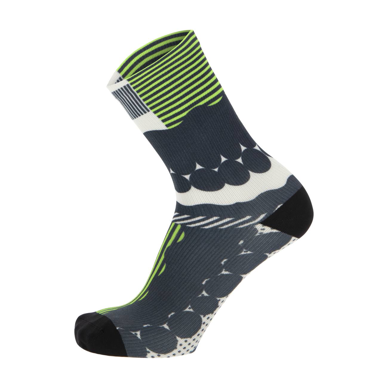
                SANTINI Cyklistické ponožky klasické - OPTIC - bílá/světle zelená/šedá XS
            