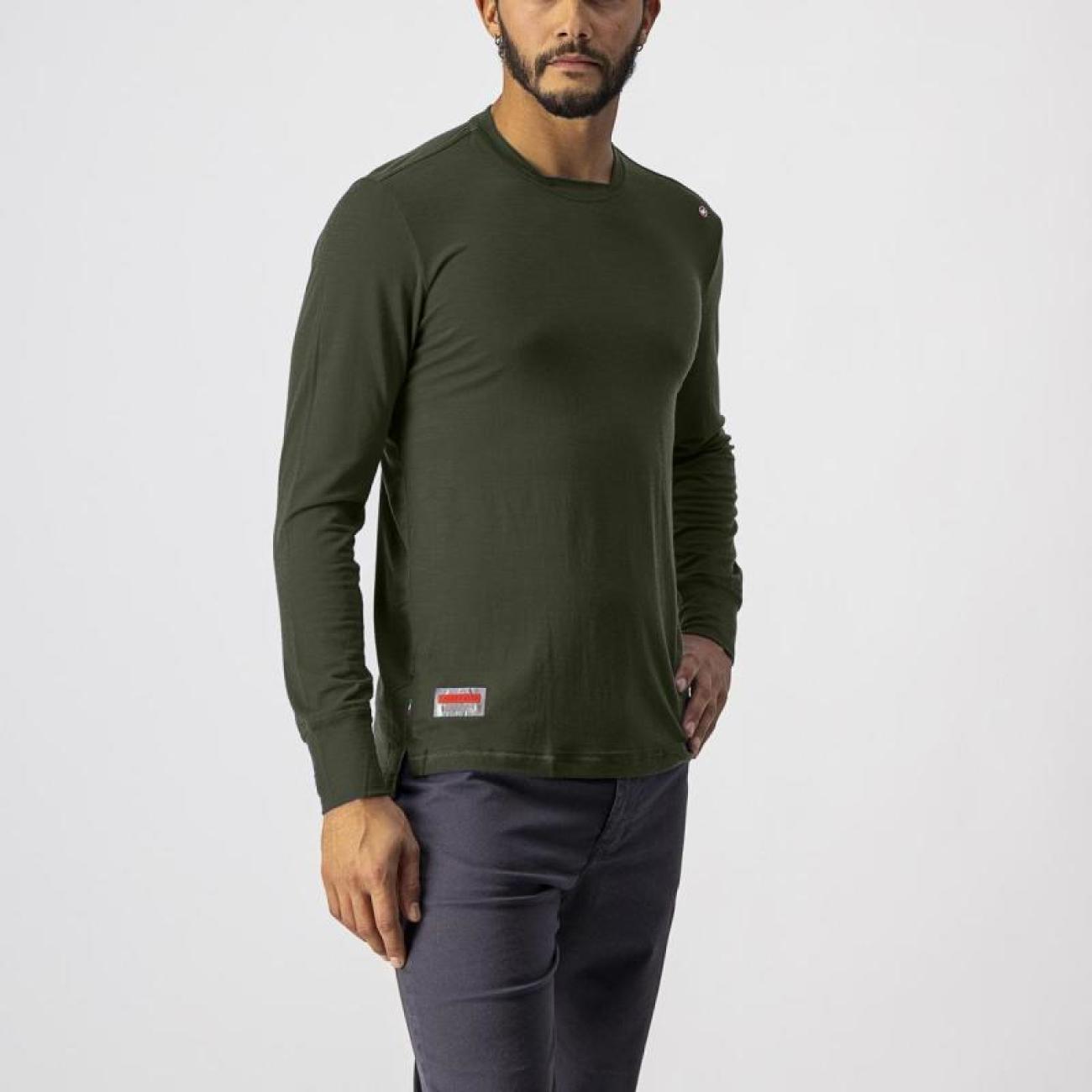 
                CASTELLI Cyklistické triko s dlouhým rukávem - MERINO LS TEE - zelená M
            