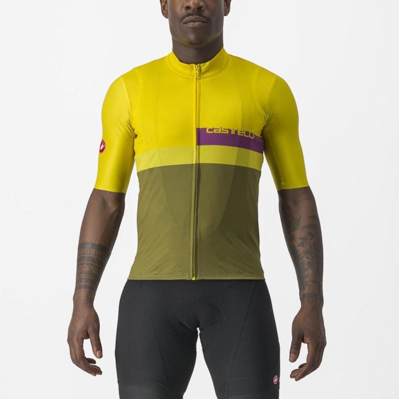 
                CASTELLI Cyklistický dres s krátkým rukávem - A BLOCCO - žlutá/zelená/fialová 2XL
            