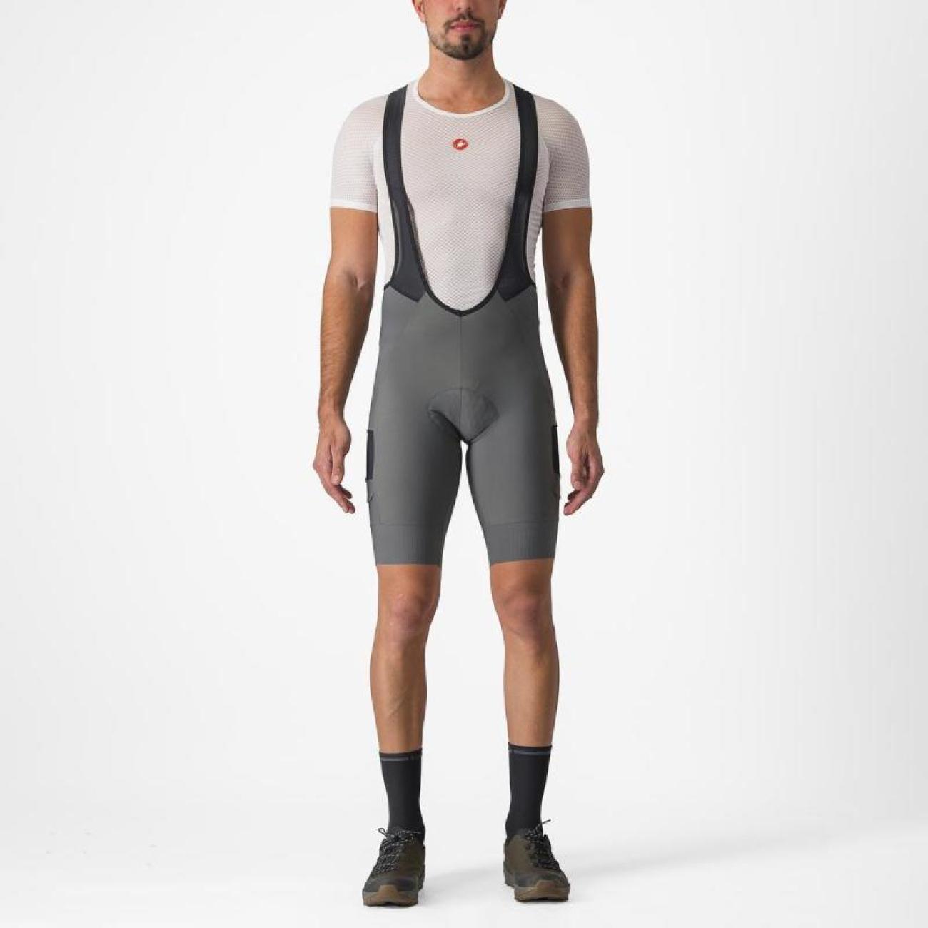 
                CASTELLI Cyklistické kalhoty krátké s laclem - UNLIMITED CARGO - šedá 3XL
            