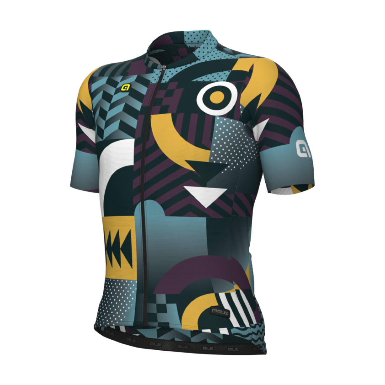 ALÉ Cyklistický dres s krátkým rukávem - PR-E GAMES - tyrkysová/fialová/žlutá 4XL