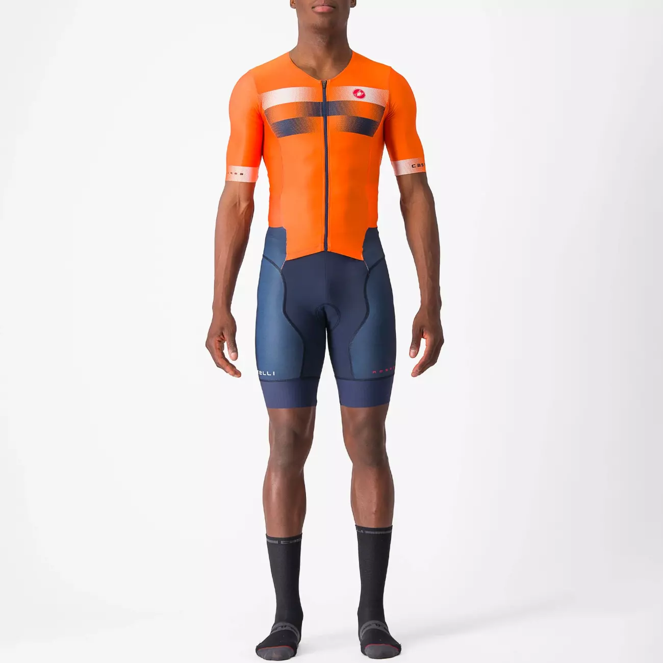 
                CASTELLI Cyklistická kombinéza - SANREMO 2 - oranžová/modrá/bílá XL
            
