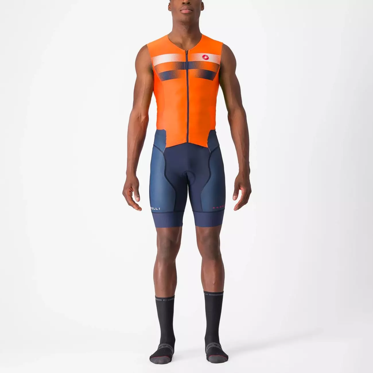 
                CASTELLI Cyklistická kombinéza - CST FREE SANREMO 2 - oranžová/modrá L
            