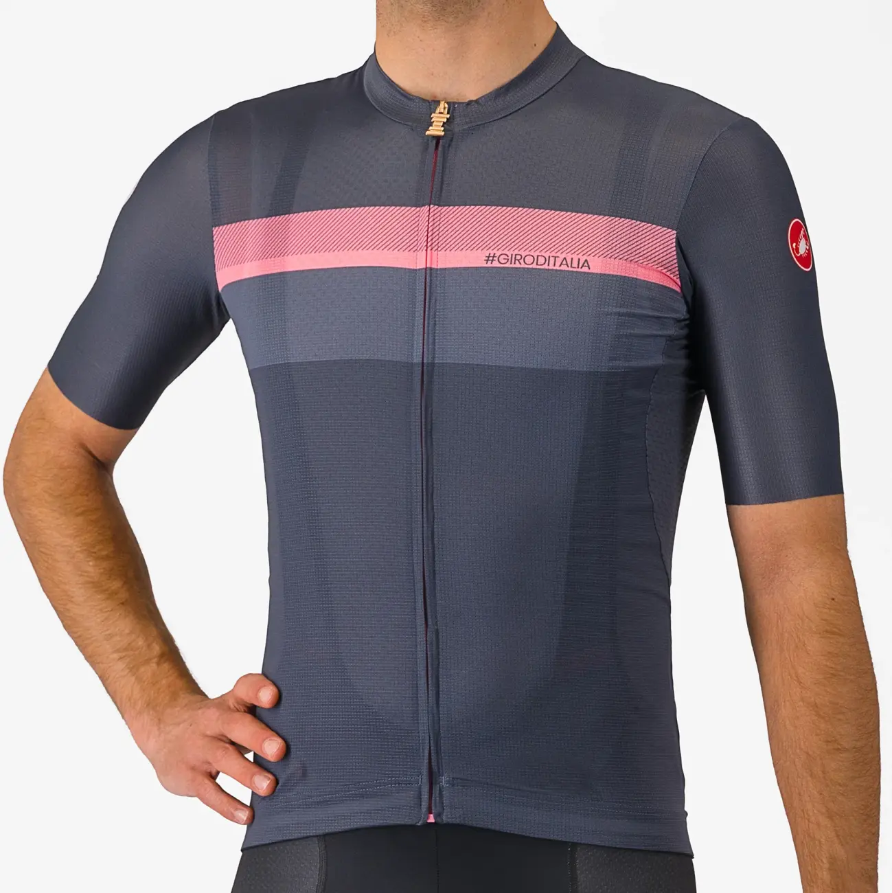 
                CASTELLI Cyklistický dres s krátkým rukávem - GIRO VELOCE - modrá/růžová
            