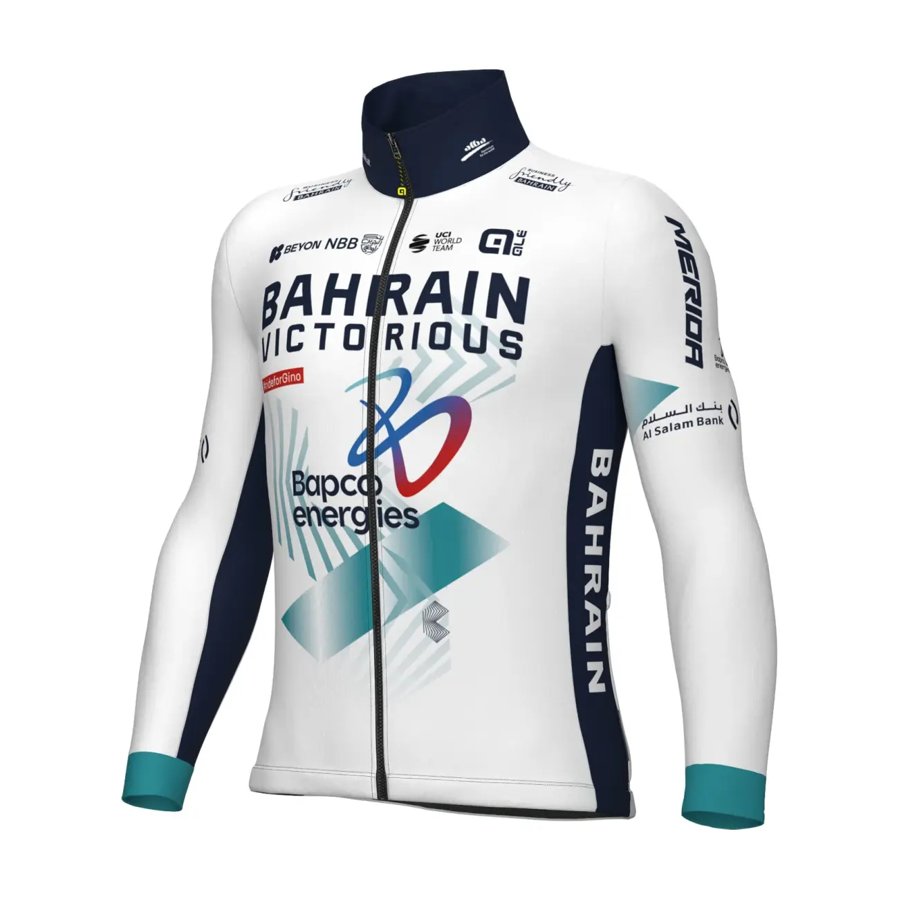 ALÉ Cyklistická zateplená bunda - BAHRAIN VICTORIOUS 2024 - bílá/modrá L