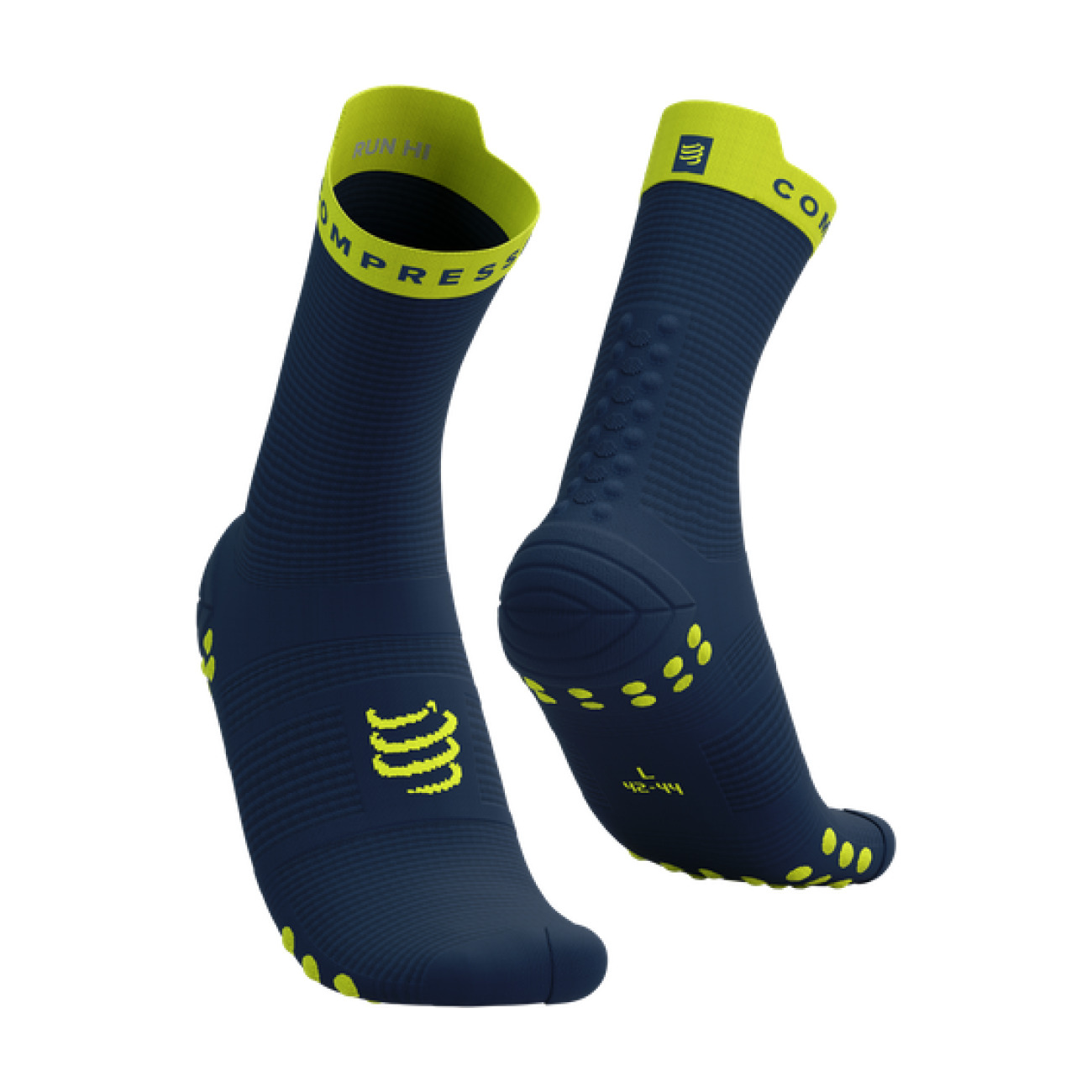 Levně COMPRESSPORT Cyklistické ponožky klasické - PRO RACING V4.0 RUN HIGH - modrá/žlutá