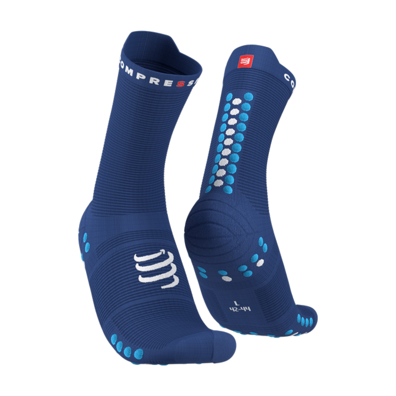 COMPRESSPORT Cyklistické ponožky klasické - PRO RACING V4.0 RUN HIGH - modrá 35-38