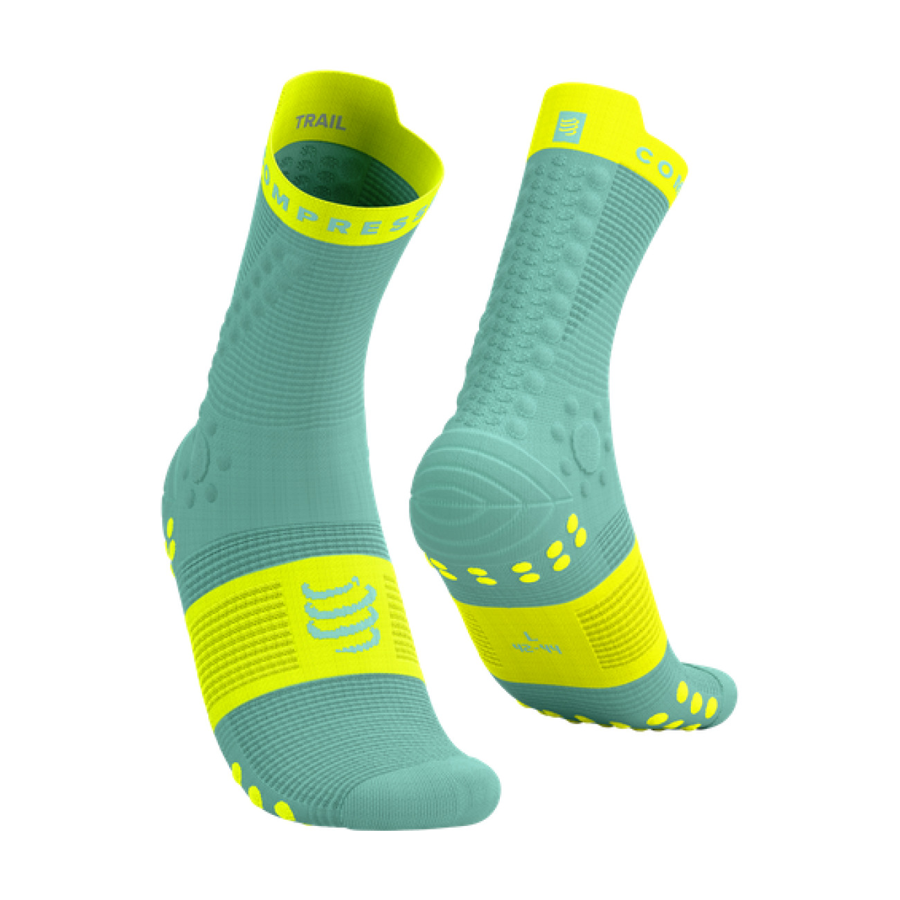 Levně COMPRESSPORT Cyklistické ponožky klasické - PRO RACING V4.0 TRAIL - světle zelená/žlutá