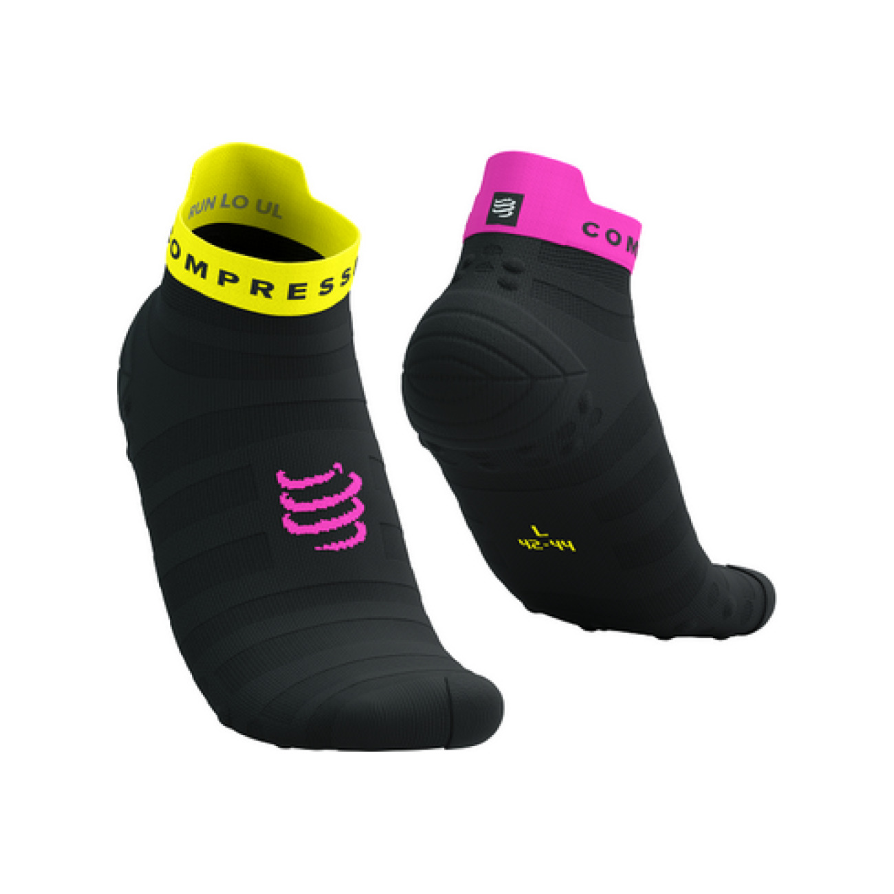 COMPRESSPORT Cyklistické ponožky kotníkové - PRO RACING V4.0 ULTRALIGHT RUN LOW - černá/růžová/žlutá