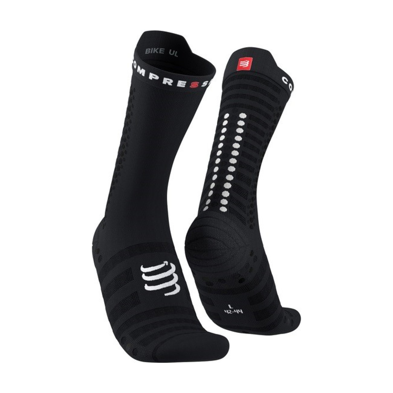 
                COMPRESSPORT Cyklistické ponožky klasické - PRO RACING V4.0 ULTRALIGHT BIKE  - černá/bílá 42-44
            