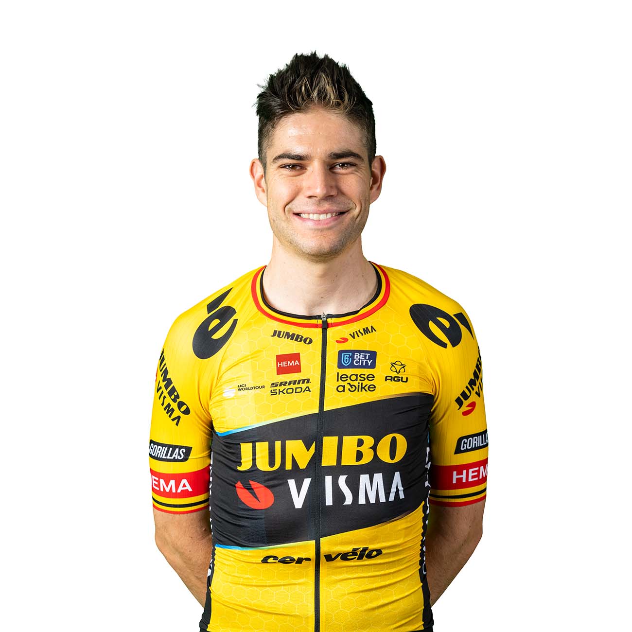 AGU Cyklistický dres s krátkým rukávem - JUMBO-VISMA 2023 WOUT VAN AERT - černá/žlutá