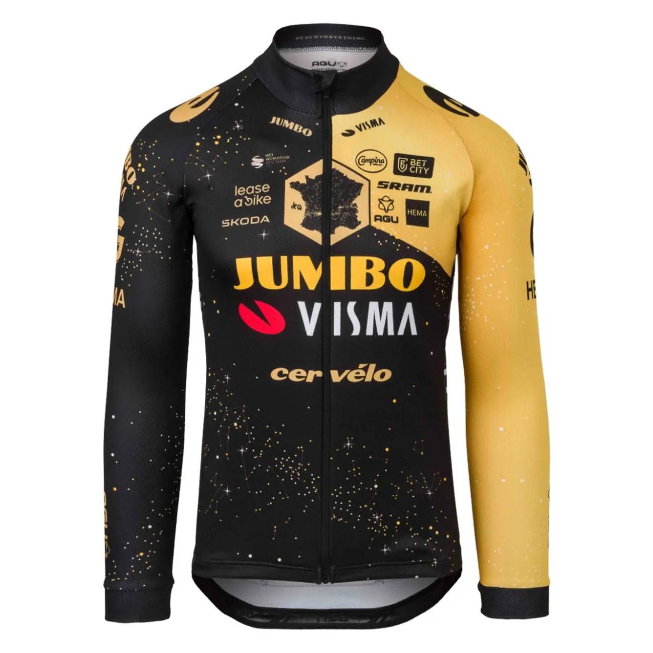 AGU Cyklistický dres s dlouhým rukávem letní - AGU JUMBO-VISMA VELO - černá/žlutá 2XL