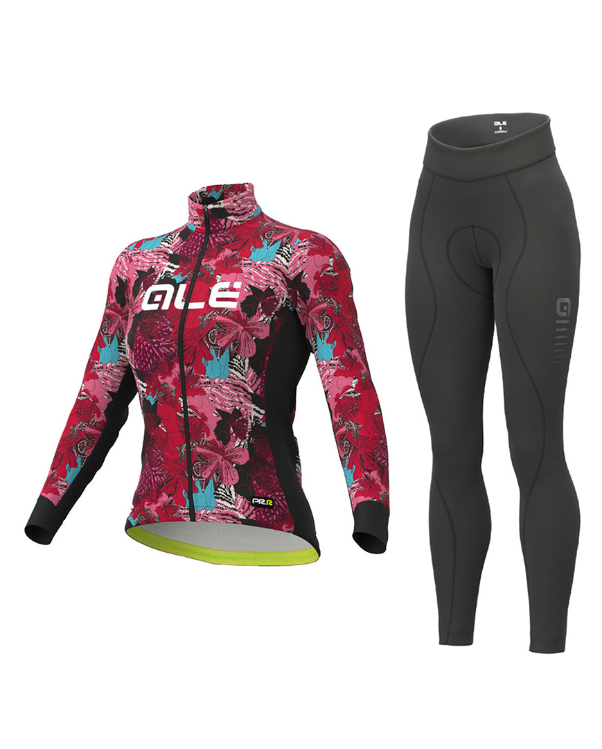 ALÉ Cyklistický zimní dres a kalhoty - AMAZZONIA LADY WNT - růžová/černá/bordó