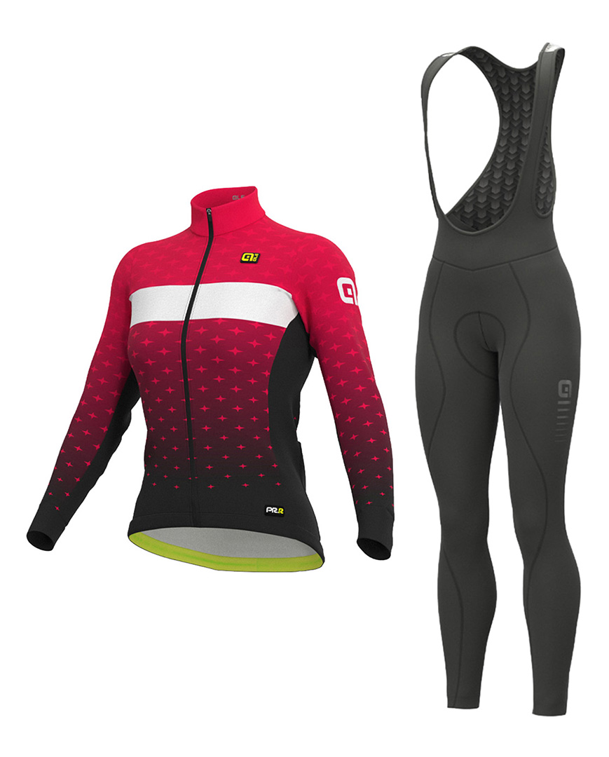 
                ALÉ Cyklistický zimní dres a kalhoty - PR-R STARS LADY WNT - růžová/černá
            