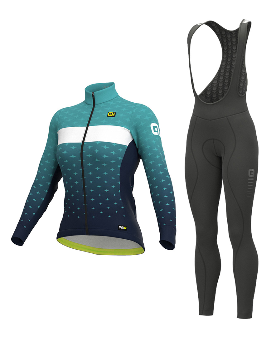 
                ALÉ Cyklistický zimní dres a kalhoty - PR-R STARS LADY WNT - černá/světle modrá
            