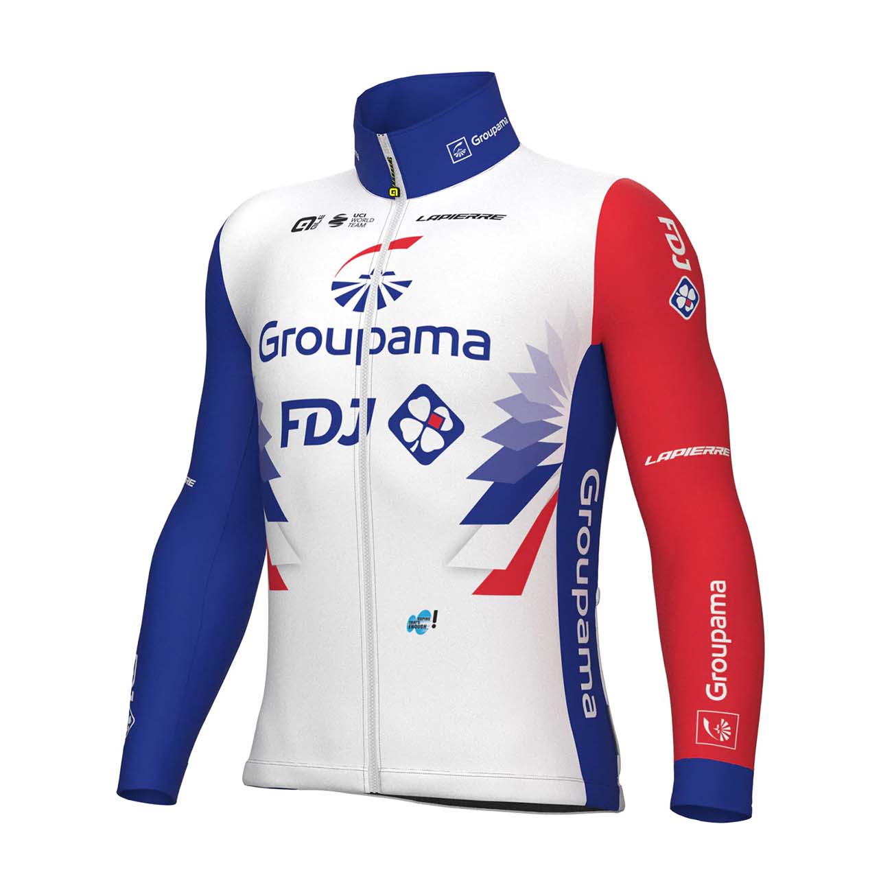 ALÉ Cyklistická zateplená bunda - GROUPAMA FDJ 2022 - červená/modrá/bílá