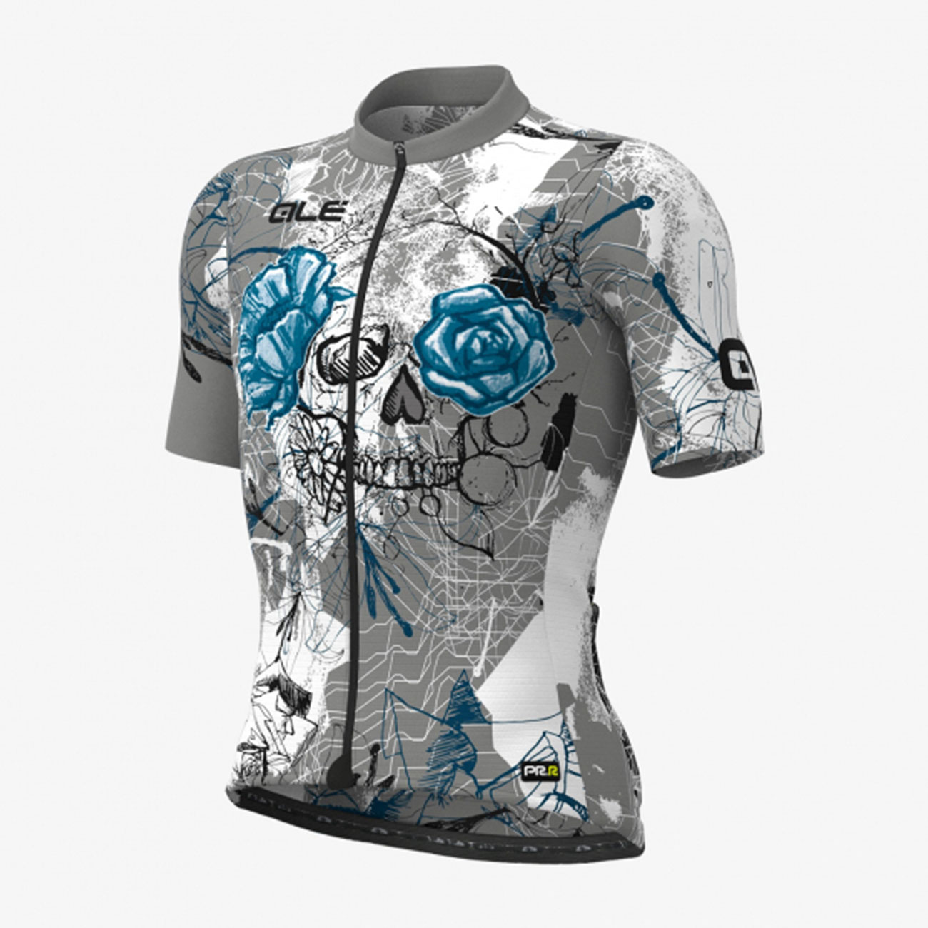 
                ALÉ Cyklistický dres s krátkým rukávem - SKULL - světle modrá/šedá
            