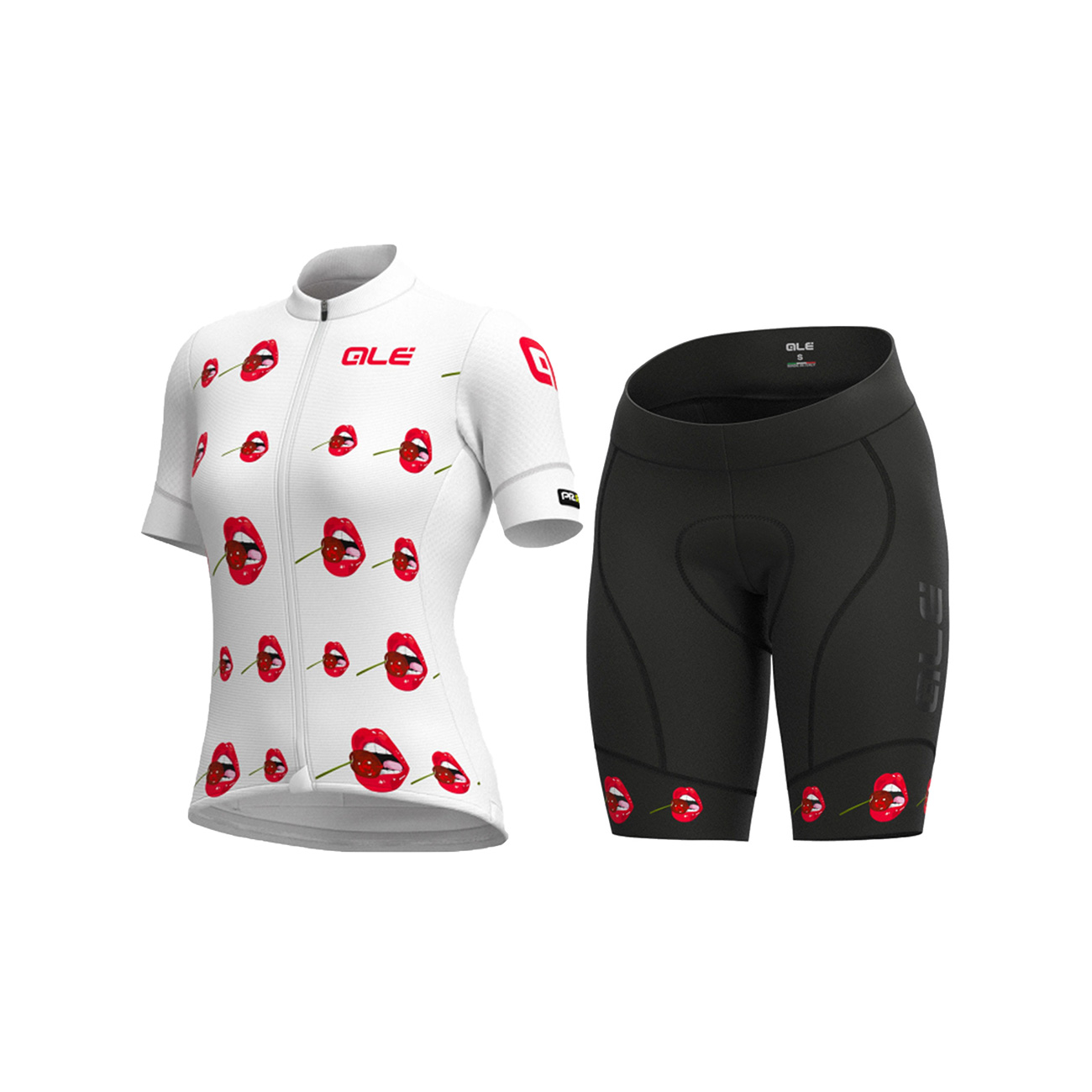 
                ALÉ Cyklistický krátký dres a krátké kalhoty - SMILE LADY - červená/bílá
            
