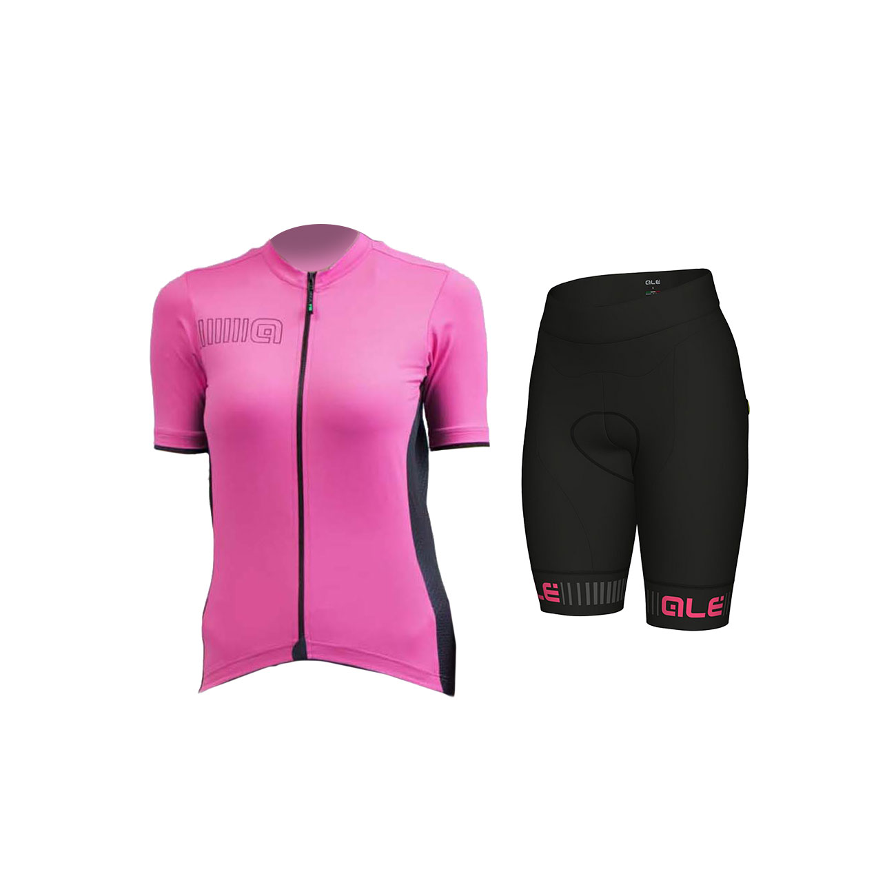 
                ALÉ Cyklistický krátký dres a krátké kalhoty - COLOR BLOCK LADY - růžová/černá
            