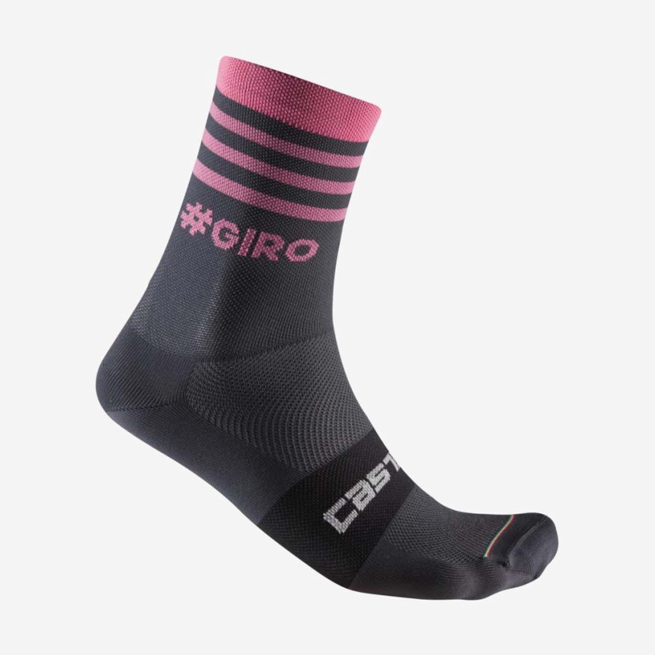 
                CASTELLI Cyklistické ponožky klasické - GIRO D\'ITALIA 2024 - růžová/šedá S-M
            